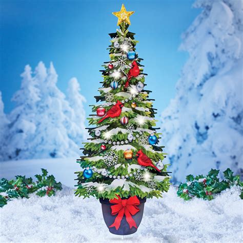 Solar Powered LED Lighted Snowy Holiday Christmas Tree | Collections Etc.