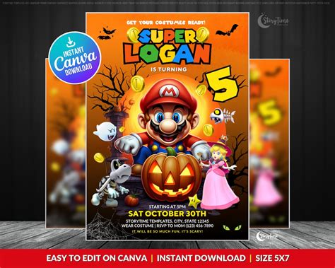 Invitación de cumpleaños de Super Mario Halloween plantilla - Etsy España