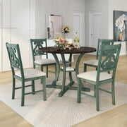 EUROCO 42" 5-Piece Kitchen Table Set,Round Dining Table Set with Stoage Shelf, Solid Wood Table ...