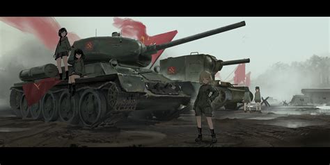 Fondos de pantalla : Anime, Chicas anime, vehículo, arma, tanque, Chicas y Panzer, KV 2, T 34 85 ...