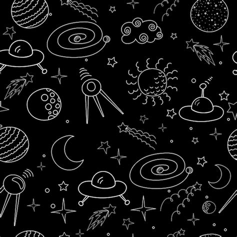 Premium Vector | Space doodle seamless black background