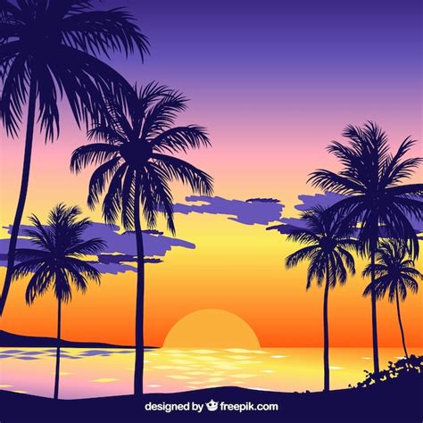 Palm Tree Beach Sunset Clip Art