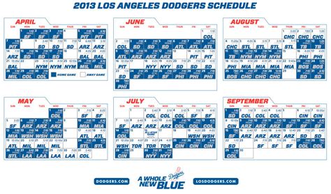 Dodgers Printable Schedule