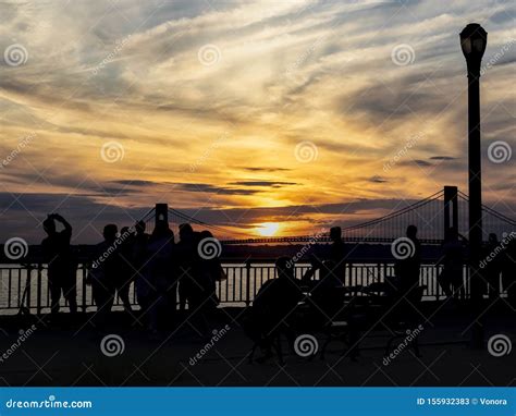 Sunset Over Verrazano Bridge Stock Image - Image of sunset, people ...