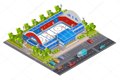 Bannière isométrique du stade complexe sportif image vectorielle par macrovector © Illustration ...