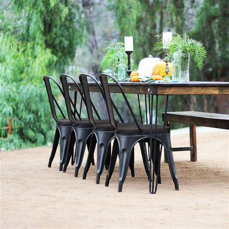 Walnew Indoor-Outdoor Use Stackable Chic Dining Bistro Cafe Metal Chair, Set of 4, Black ...