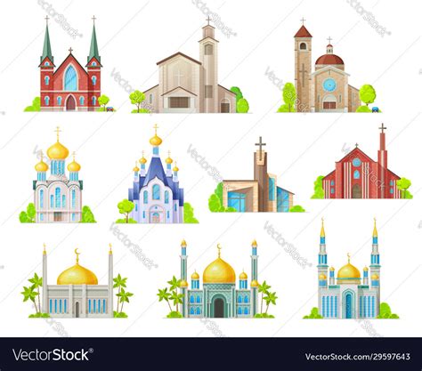 Church mosque and temple religion buildings Vector Image