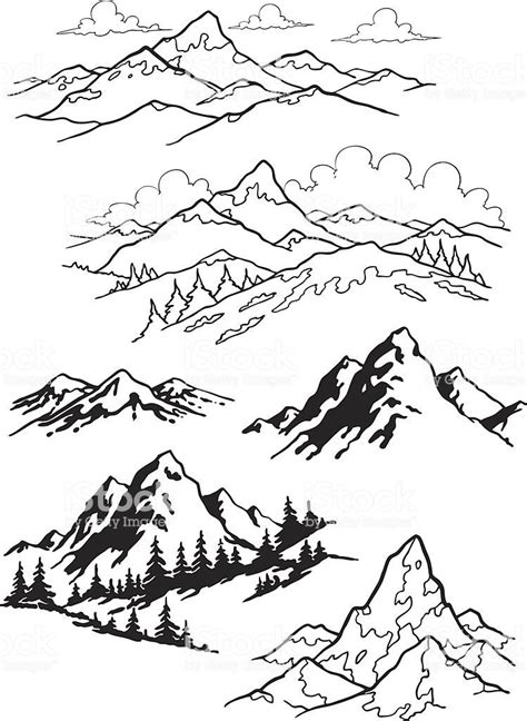 Illustration of mountain. | Mountain drawing, Black and white sketches ...