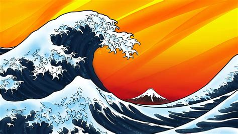 Artistique The Great Wave off Kanagawa HD Fond D'écran by Hokusai