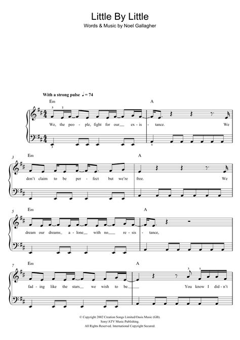 Little By Little by Oasis Sheet Music for Beginner Piano (Abridged) at Sheet Music Direct