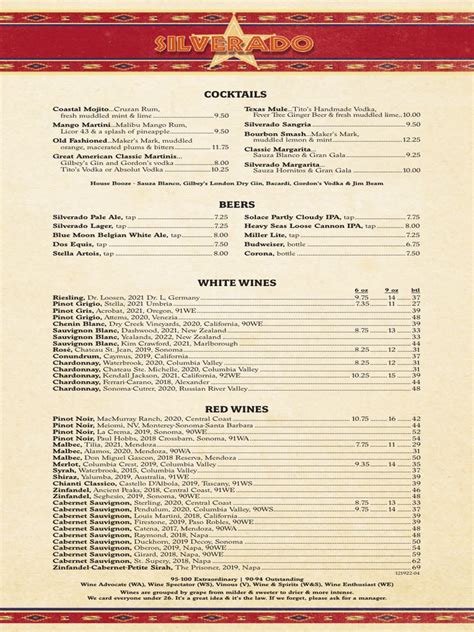 Silverado's Menu | PDF | Steak | Foods