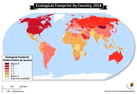 World map depicting Ecological footprints Index - Answers