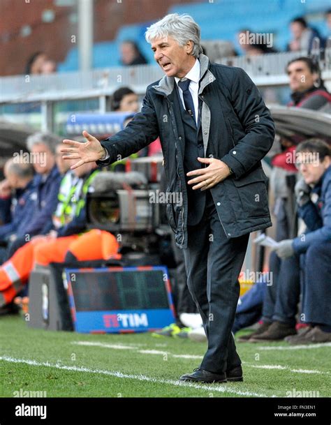 Genoa, Italy. 13th March, 2016: Gian Piero Gasperini gestures during the Serie A football match ...