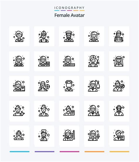 Creative Female Avatar 25 OutLine icon pack Such As construction worker. researcher. female ...