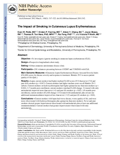 (PDF) Impact of Smoking in Cutaneous Lupus Erythematosus | Rui Feng - Academia.edu