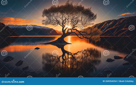 That Wanaka Tree At Sunrise, Wanaka, New Zealand, Tree In Lake, Pink ...