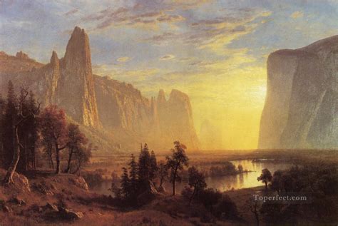 Yosemite Valley Yellowstone Park Albert Bierstadt Painting in Oil for Sale