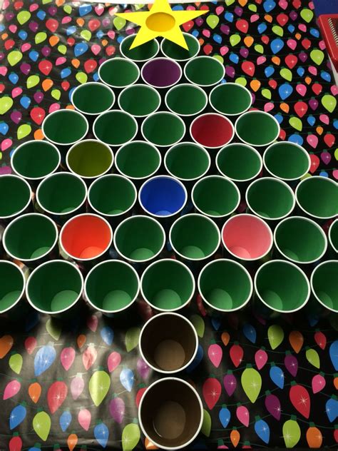 Christmas Tree Cup Toss - Throw ping pong balls into specially colored ...