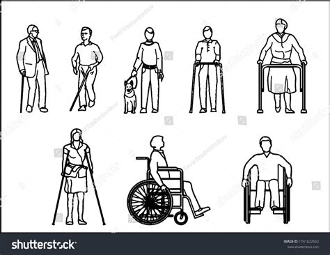 Drawing Shows Sick People Crutches Disabled Stock Illustration ...