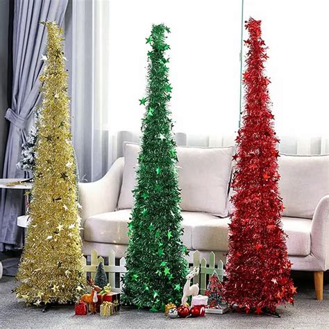 Artificial Tinsel Pop up Christmas Tree with Stand Gorgeous Collapsible ...