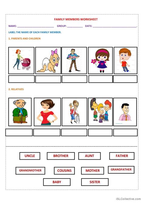 Family Members picture description: English ESL worksheets pdf & doc