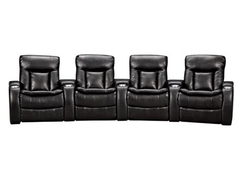 Leather home theater seating with lighted base/cup holders and finger ...