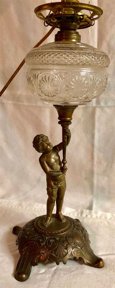 Antique Brass Cherub Table Lamp