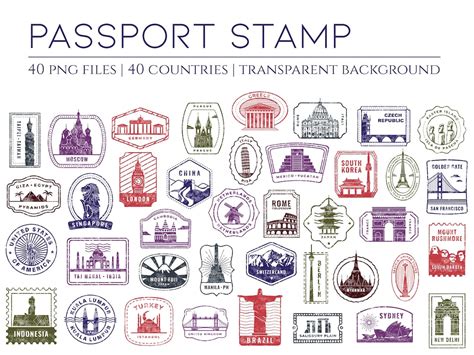 Passport Stamp STICKERS 40 PNG Files Transparent - Etsy