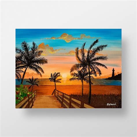 Tropical Sunset Painting Prints, Caribbean Sunset Landscape Painting, Sunset Landscape Home and ...