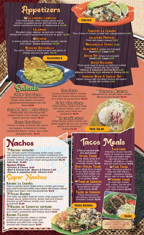 Menu - La Cabaña Mexican Restaurant