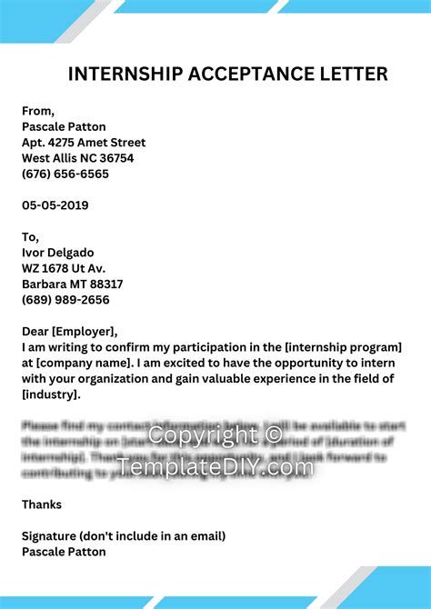 Internship Acceptance Letter Template in Pdf & Word