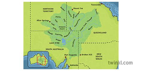 Lake Eyre Basin Map with Text Illustration - Twinkl