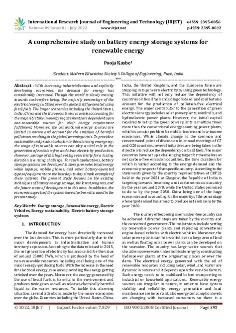 (PDF) A comprehensive study on battery energy storage systems for ...