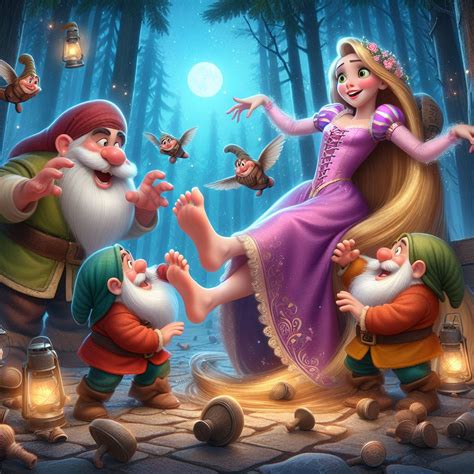 Dwarves tickle Rapunzel feet (AI) by AmiRRaX on DeviantArt