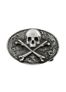 Ornate Oval Skull & Crossbones Belt Buckle