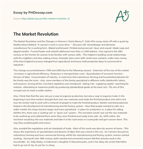 The Market Revolution Definition Example (500 Words) - PHDessay.com