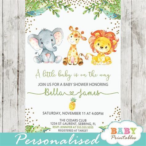 Jungle Animals Baby Shower Invitations – D445 - Baby Printables ...