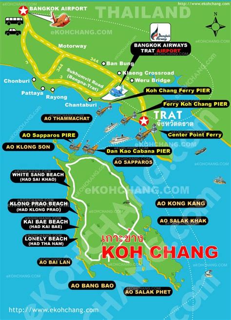 This Koh Chang map clearly shows the various beaches on the island and the ferry routes to Koh ...