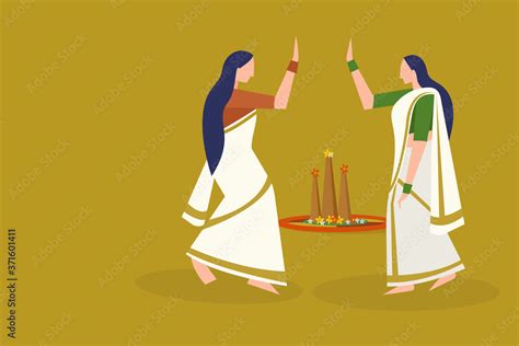 Women perform 'Thiruvathira' dance. A ritual dance performed during the Onam festival in Kerala ...