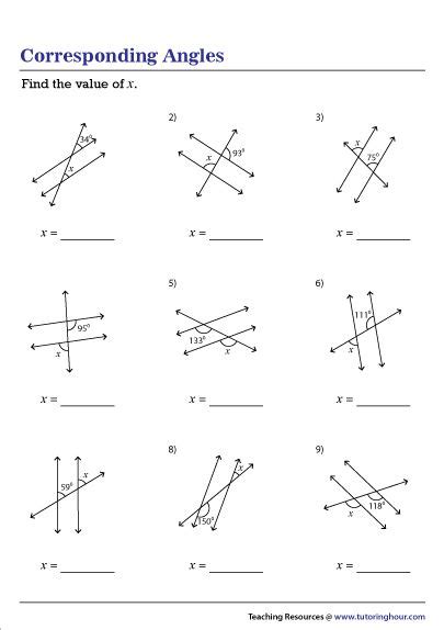 Corresponding Angles Worksheet With Answers - Angleworksheets.com