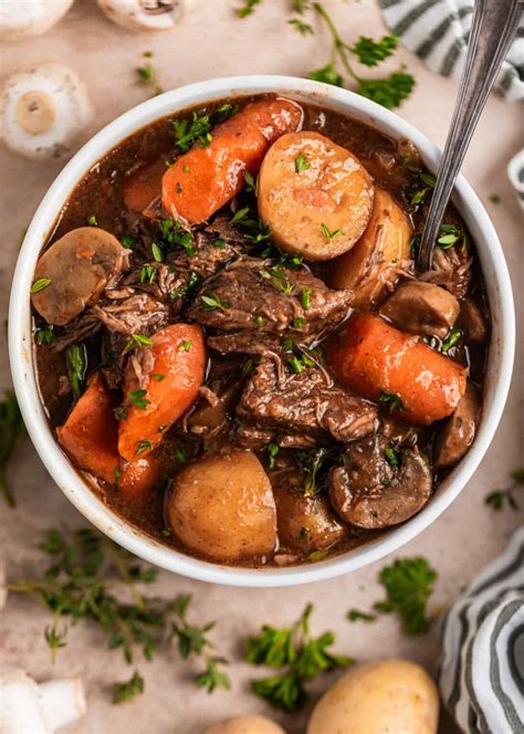 Slow Cooker Beef Mushroom Stew Recipe | Lemons + Zest