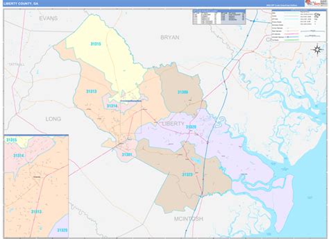 Liberty County, GA Wall Map Color Cast Style by MarketMAPS - MapSales