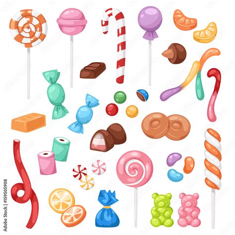 Cartoon sweet bonbon sweetmeats candy kids food sweets mega collection isolated on white ...