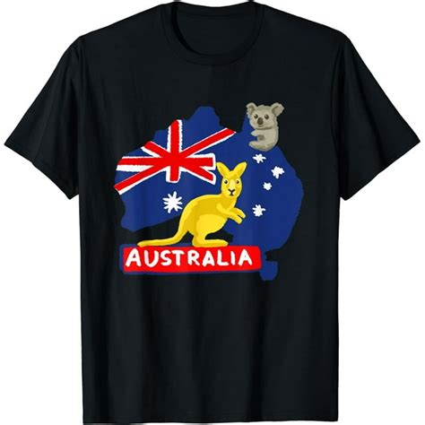 Australia Flag Map Continent Kangaroo Koala T-Shirt Black - Walmart.com