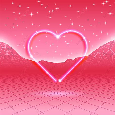 80s Styled Retro Futuristic Card With Neon Heart Background, Techno ...