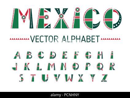 Mexican style alphabet typography set, traditional paper flag font in ...