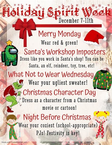 Christmas Spirit Week | Holiday spirit week, Christmas school, School spirit week