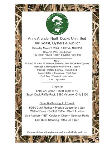 Anne Arundel DU Annual Dinner & Auction: Sat, Mar 2, 2024