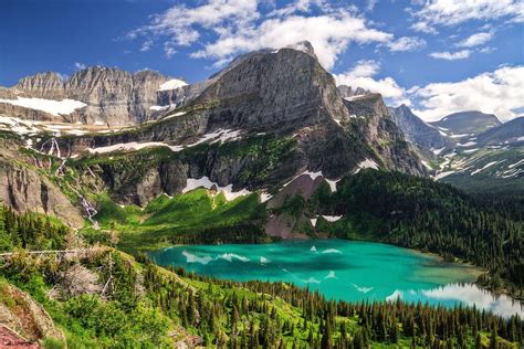 nature, Landscape, Lake, Turquoise, Water, Mountains, Forest, Glacier National Park, Trees, Snow ...