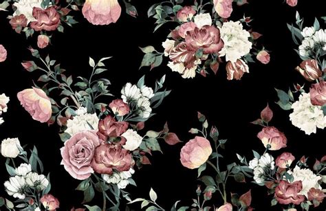 Vintage Pink & Cream Dark Floral Wallpaper Mural | Hovia | Vintage ...